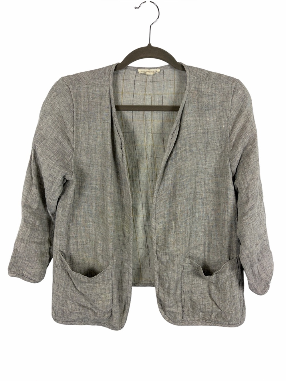 Eileen Fisher Organic Linen Blend Open Front Cardigan Jacket XS/TP Gray